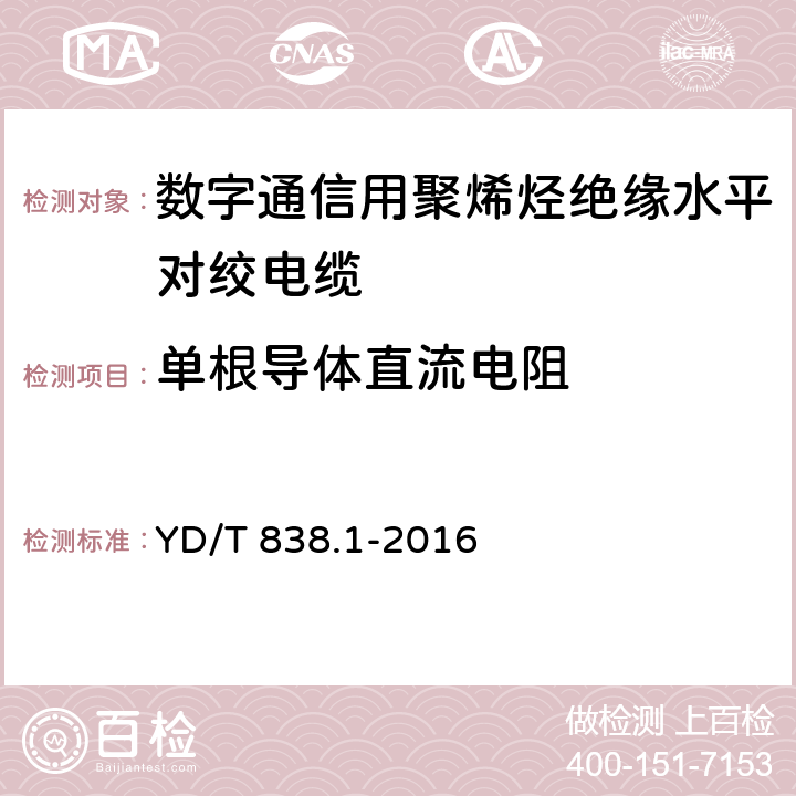 单根导体直流电阻 数字通信用对绞/星绞对称电缆 第1部分：总则 YD/T 838.1-2016