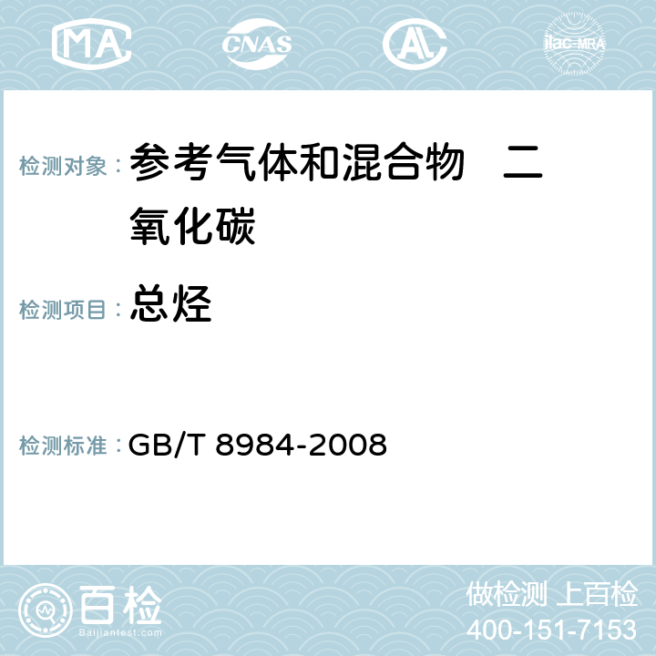 总烃 气体中一氧化碳、二氧化碳和碳氢化合物的测定 气相色谱法 GB/T 8984-2008 附录A