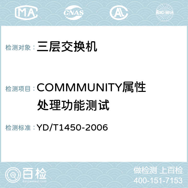 COMMMUNITY属性处理功能测试 IPv6路由协议测试方法——支持IPv6的边界网关协议（BGP4） YD/T1450-2006 11