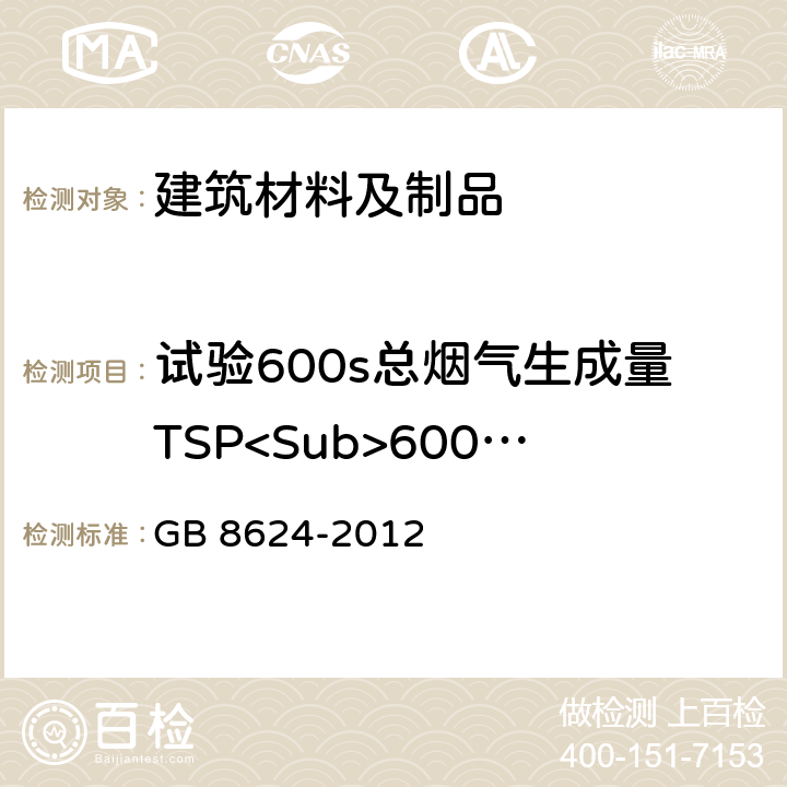 试验600s总烟气生成量TSP<Sub>600s</Sub> GB 8624-2012 建筑材料及制品燃烧性能分级