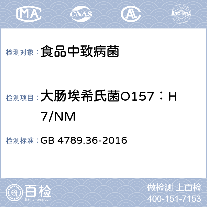 大肠埃希氏菌O157：H7/NM 食品安全国家标准 食品卫生微生物学检验大肠埃希氏菌O157：H7/NM检验 GB 4789.36-2016