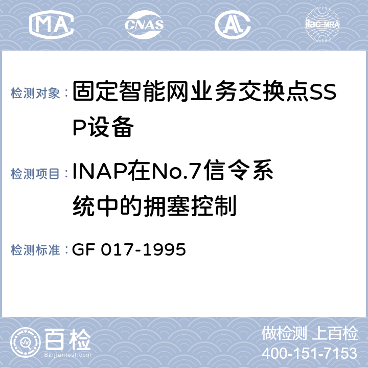 INAP在No.7信令系统中的拥塞控制 智能网应用规程（INAP） GF 017-1995 2.4