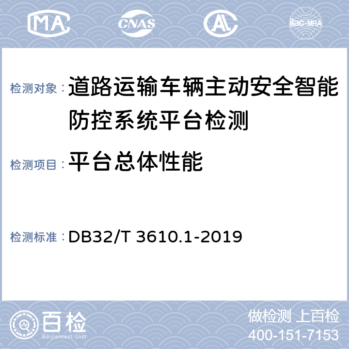 平台总体性能 《道路运输车辆主动安全智能防控系统技术规范 第1部分：平台》 DB32/T 3610.1-2019 6.1