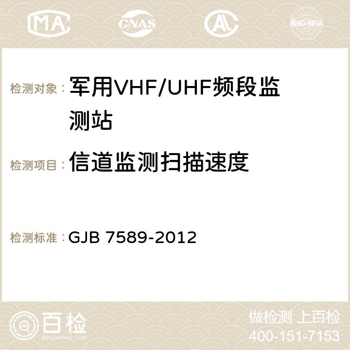 信道监测扫描速度 军用VHF/UHF频段监测站性能指标测试方法 GJB 7589-2012 6.6