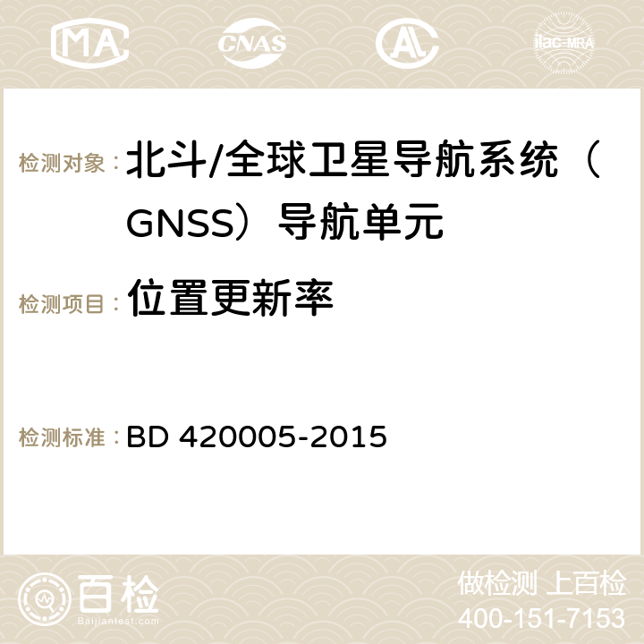 位置更新率 北斗/全球卫星导航系统（GNSS）导航单元 BD 420005-2015 5.4.9