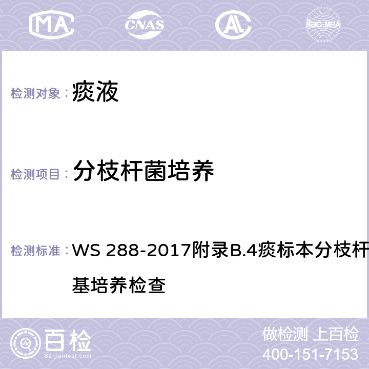 分枝桿菌培養 《肺結核診斷》 WS 288-2017附錄B.4痰標本分枝桿菌固體培養基培養檢查