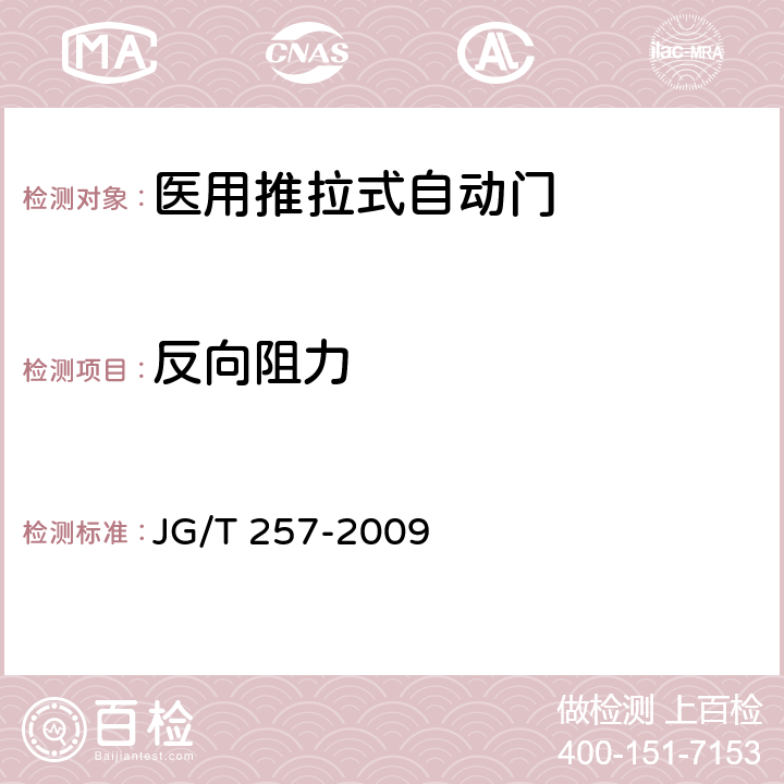 反向阻力 医用推拉式自动门 JG/T 257-2009 A.7.13