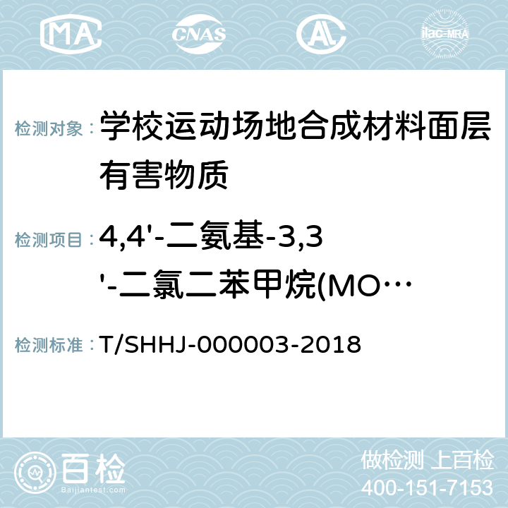 4,4'-二氨基-3,3'-二氯二苯甲烷(MOCA) 学校运动场地合成材料面层有害物质限量 T/SHHJ-000003-2018 5.3.2.4/5.4.6