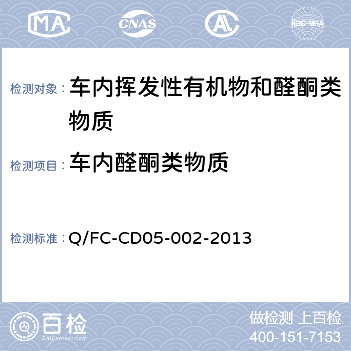 车内醛酮类物质 车内非金属总成零部件有机化合物评价方法（2000L袋子法） Q/FC-CD05-002-2013
