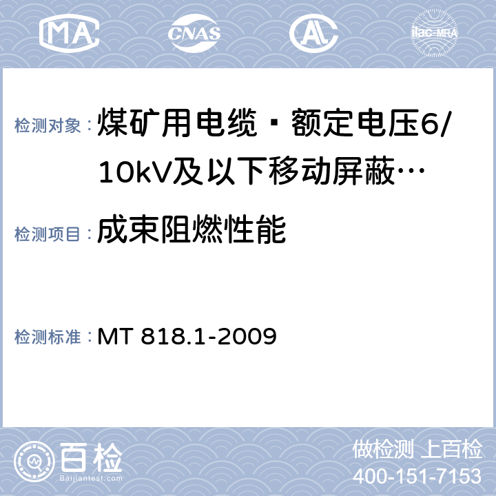 成束阻燃性能 MT 818.1-2009 煤矿用电缆 第1部分:移动类软电缆一般规定