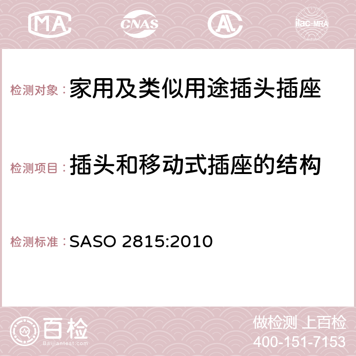 插头和移动式插座的结构 家用及类似用途插头插座第1部分:通用要求 SASO 2815:2010 14