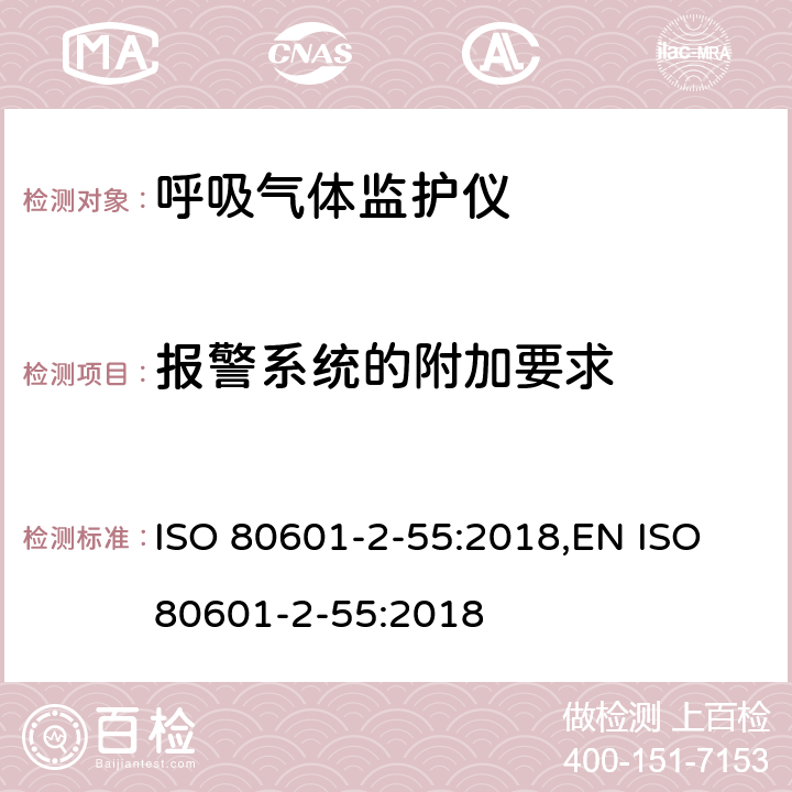 报警系统的附加要求 医用电气设备 第2-55部分：呼吸气体监护仪基本性能和基本安全专用要求 ISO 80601-2-55:2018,EN ISO 80601-2-55:2018 208