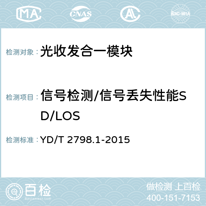 信号检测/信号丢失性能SD/LOS 用于光通信的光收发合一模块 测试方法 第1部分：单波长型 YD/T 2798.1-2015