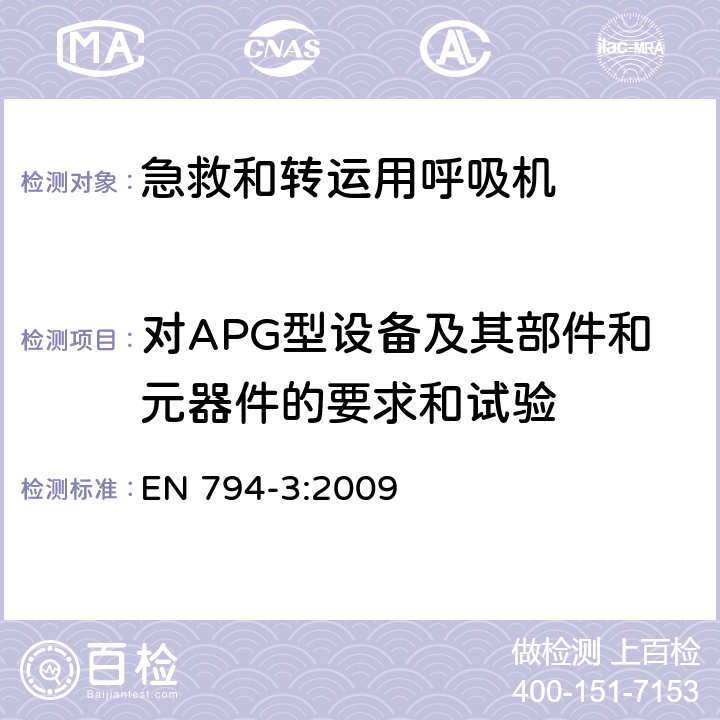 对APG型设备及其部件和元器件的要求和试验 医用呼吸机 基本安全和主要性能专用要求 第3部分：急救和转运用呼吸机 EN 794-3:2009 41