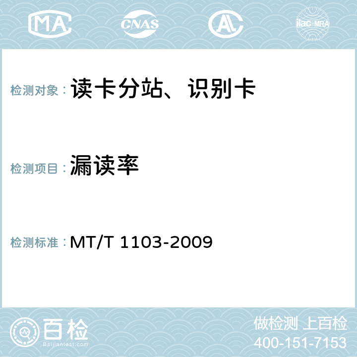 漏读率 井下移动目标标识卡及读卡器 MT/T 1103-2009 5.5.9