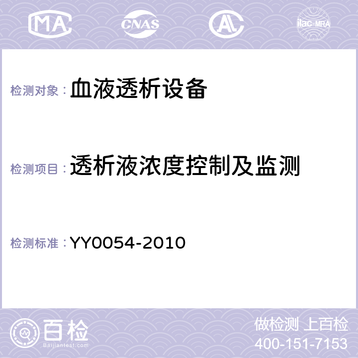 透析液浓度控制及监测 血液透析设备 YY0054-2010 5.5