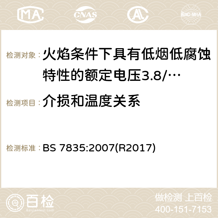 介损和温度关系 火焰条件下具有低烟低腐蚀特性的额定电压3.8/6.6kV到19/33kV热固性绝缘铠装电缆 BS 7835:2007(R2017) 21.5