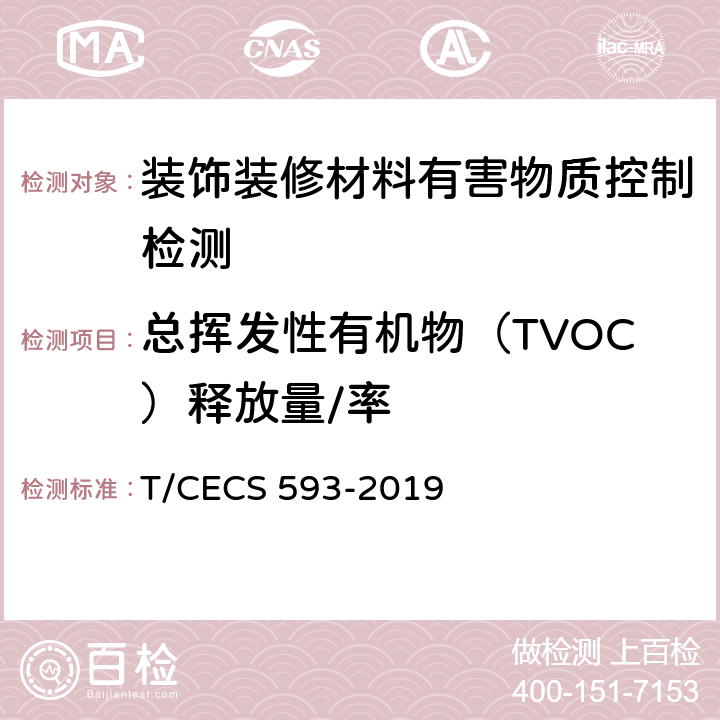 总挥发性有机物（TVOC）释放量/率 合成材料运动场地面层质量控制标准 T/CECS 593-2019 附录C