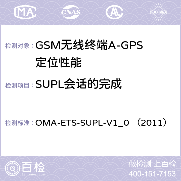 SUPL会话的完成 安全用户面定位业务引擎测试规范v1.0 OMA-ETS-SUPL-V1_0 （2011） 5.2.7