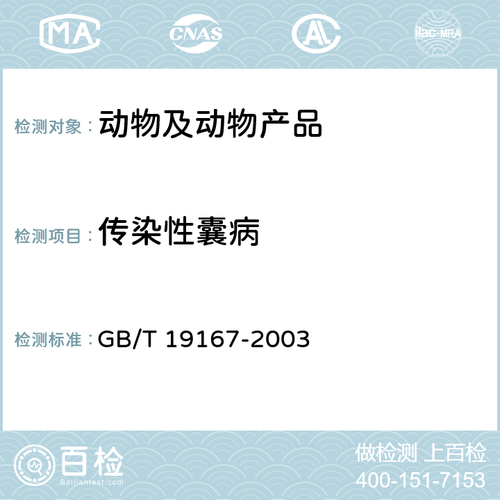 传染性囊病 传染性囊病诊断技术 GB/T 19167-2003