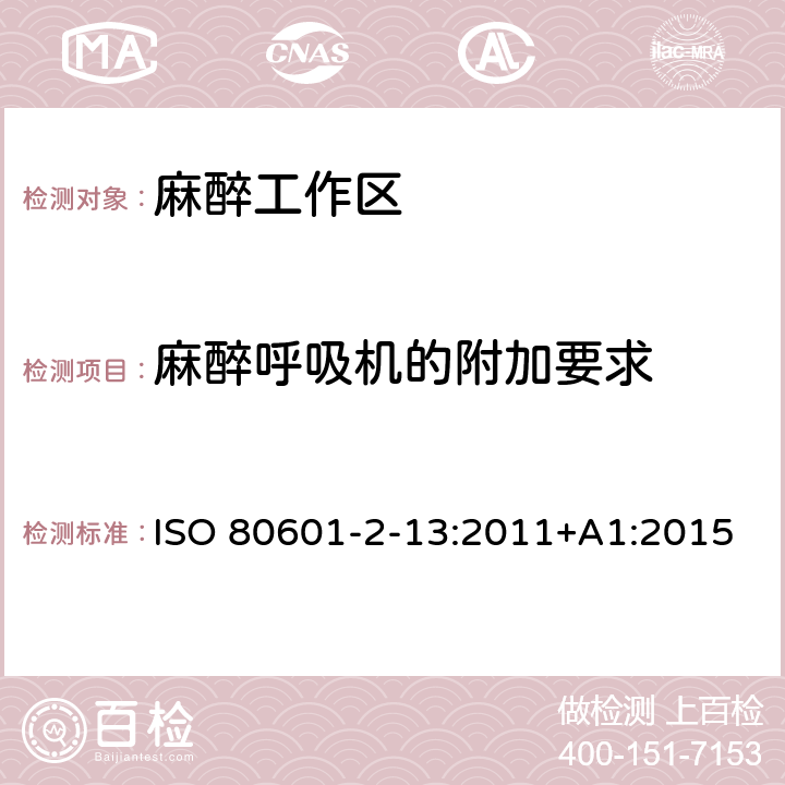 麻醉呼吸机的附加要求 医用电气设备 第2-13部分：麻醉工作区的基本安全和基本性能的特定要求 ISO 80601-2-13:2011+A1:2015 201.105