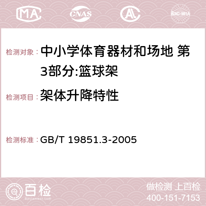 架体升降特性 中小学体育器材和场地 第3部分：篮球架 GB/T 19851.3-2005 4.5/5.5