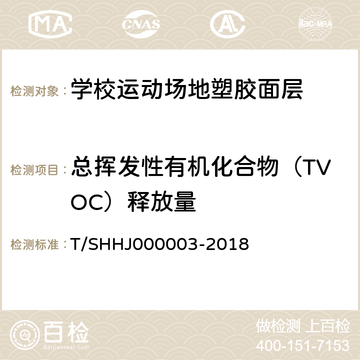 总挥发性有机化合物（TVOC）释放量 《学校运动场地合成材料面层有害物质限量》 T/SHHJ000003-2018 （附录C）