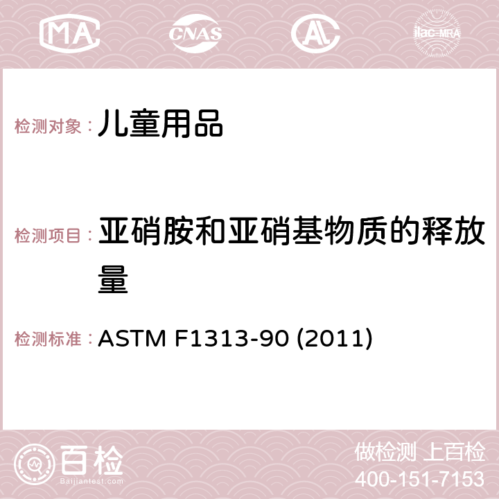 亚硝胺和亚硝基物质的释放量 ASTM F1313-90 安抚奶嘴的橡胶奶嘴的挥发性亚硝胺含量要求  (2011)