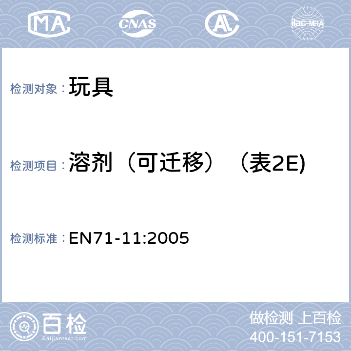 溶剂（可迁移）（表2E) EN 71-11:2005 玩具安全:有机化合物－分析方法 EN71-11:2005