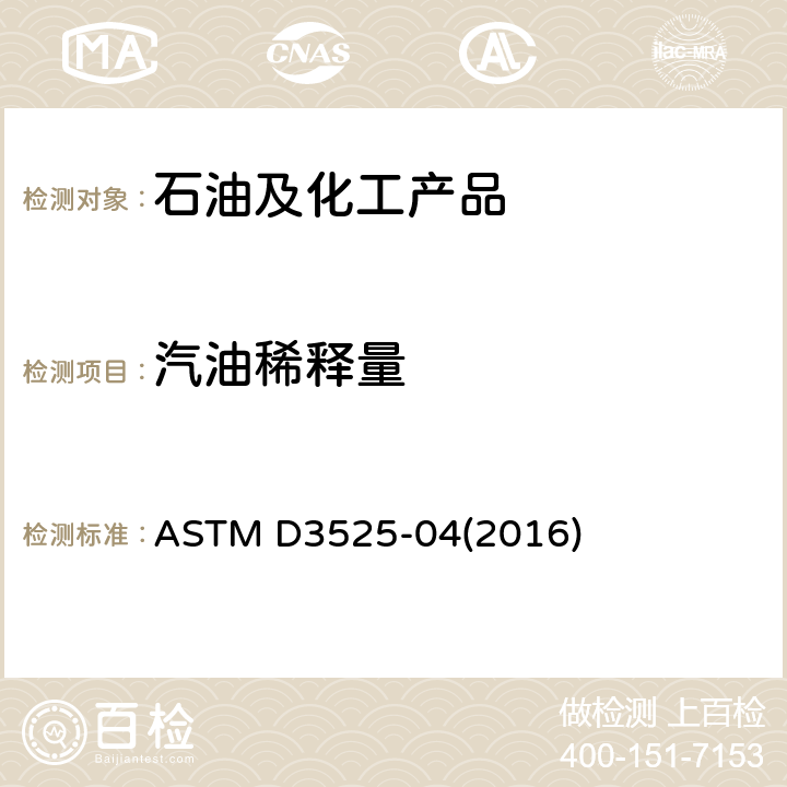 汽油稀释量 用气相色谱法测定用过的汽油发动机机机油中汽油稀释剂的标准测试方法 ASTM D3525-04(2016)