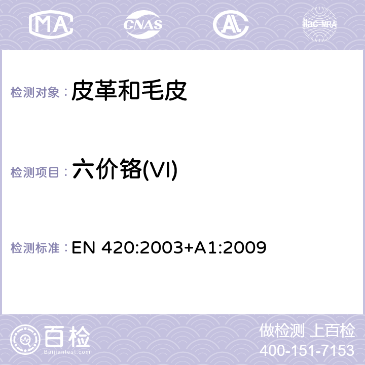六價鉻(VI) 防護手套 一般要求和試驗方法 EN 420:2003+A1:2009