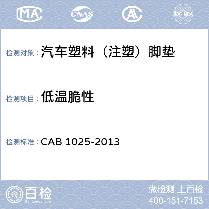 低温脆性 汽车塑料（注塑）脚垫 CAB 1025-2013 6.7
