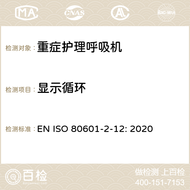 显示循环 医用电气设备 第2-12部分：治疗呼吸机的基本安全和基本性能专用要求 EN ISO 80601-2-12: 2020 201.106