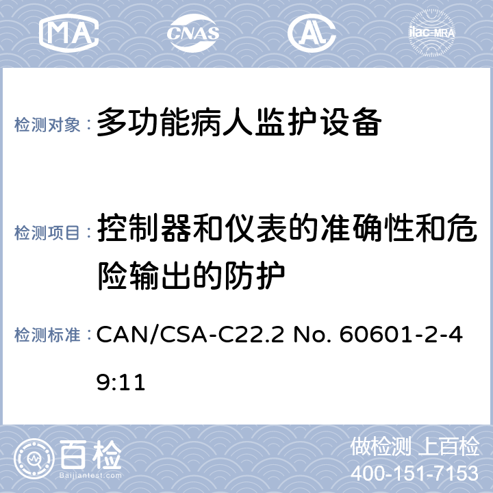 控制器和仪表的准确性和危险输出的防护 医用电气设备 第2-49部分 专用要求：多功能病人监护设备的安全和基本性能 CAN/CSA-C22.2 No. 60601-2-49:11 201.12