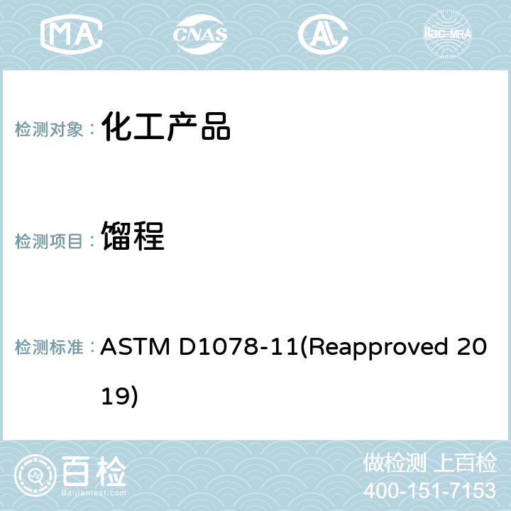 馏程 挥发性有机液体馏程的标准测试方法 ASTM D1078-11(Reapproved 2019)