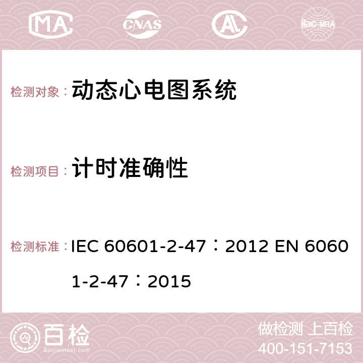 计时准确性 医用电气设备：第2-47部分： 动态心电图系统的基本安全和基本性能专用要求 IEC 60601-2-47：2012 EN 60601-2-47：2015 201.12.4.4.110