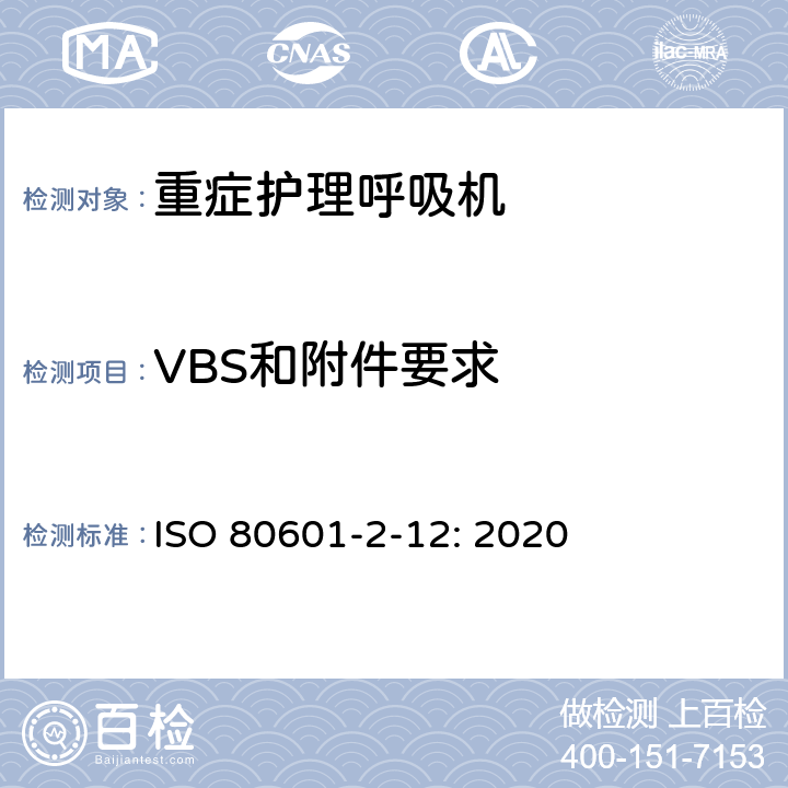 VBS和附件要求 医用电气设备 第2-12部分：治疗呼吸机的基本安全和基本性能专用要求 ISO 80601-2-12: 2020 201.102