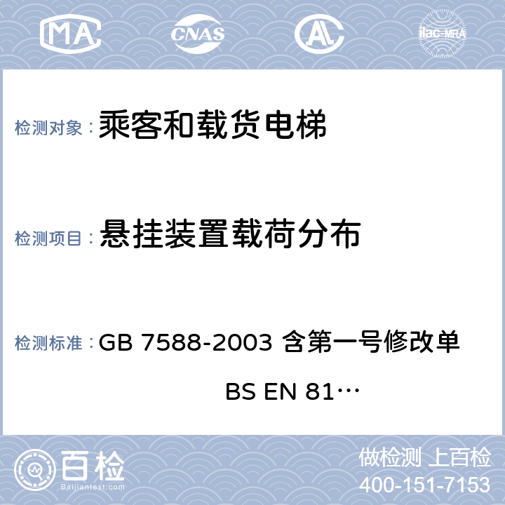 悬挂装置载荷分布 电梯制造与安装安全规范 GB 7588-2003 含第一号修改单 BS EN 81-1:1998+A3：2009 9.5