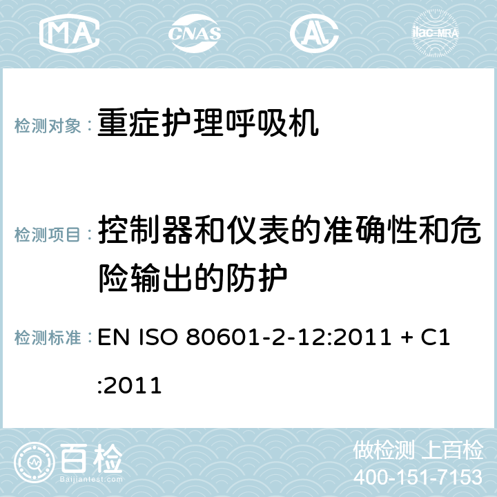 控制器和仪表的准确性和危险输出的防护 医用电气设备-第2-12部分 危机护理呼吸机的安全专用要求 EN ISO 80601-2-12:2011 + C1:2011 201.12