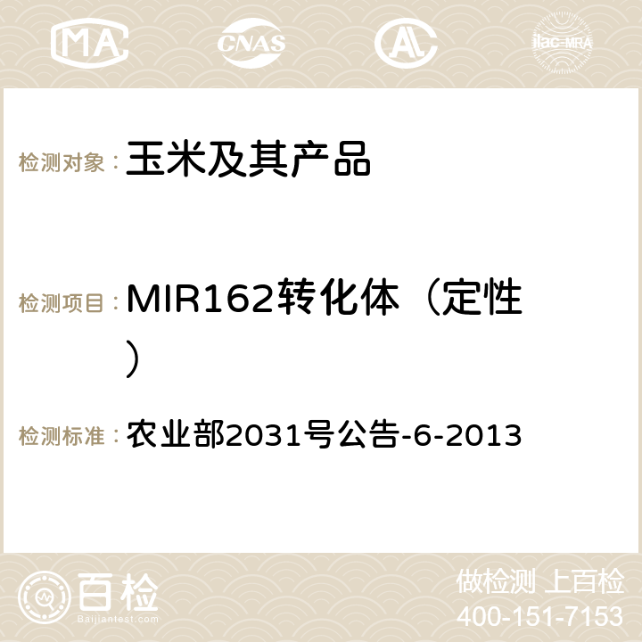 MIR162转化体（定性） 农业部2031号公告-6-2013 《转基因植物及其产品成分检测抗虫玉米MIR162及其衍生品种定性PCR方法》 