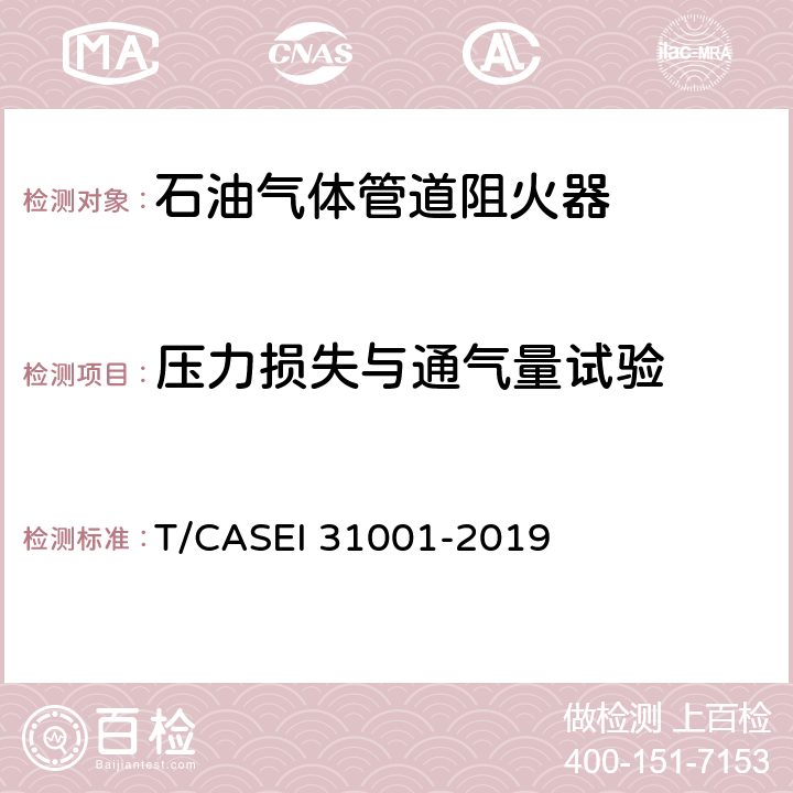 压力损失与通气量试验 《阻火器性能测试方法》 T/CASEI 31001-2019 5.5.2