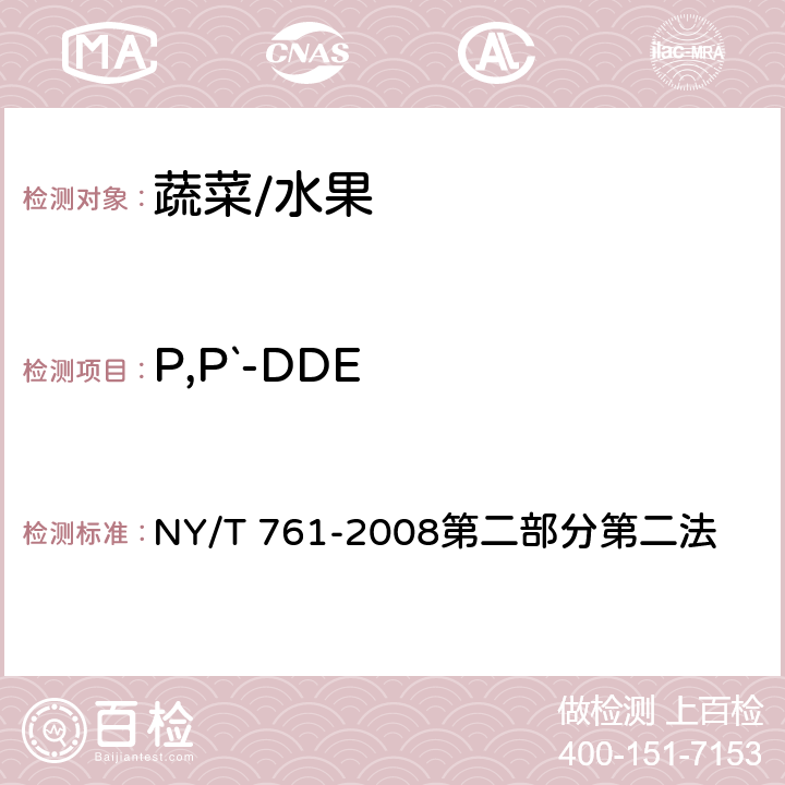 P,P`-DDE 蔬菜和水果中有机磷、有机氯、拟除虫菊酯和氨基甲酸酯类农药多残留的测定 NY/T 761-2008第二部分第二法