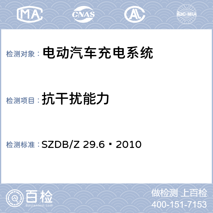 抗干扰能力 电动汽车充电系统技术规范 第6 部分：充电站监控管理系统 SZDB/Z 29.6—2010 6.1.1.4