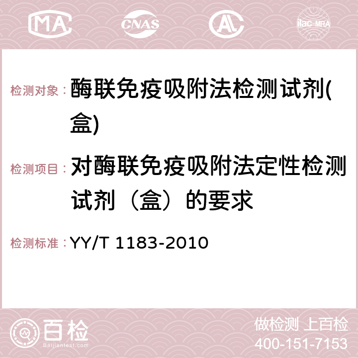 对酶联免疫吸附法定性检测试剂（盒）的要求 酶联免疫吸附法检测试剂（盒） YY/T 1183-2010 5.2.6批间差