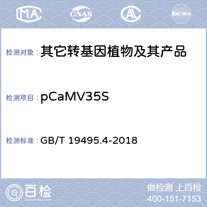 pCaMV35S 转基因产品检测 实时荧光定性聚合酶链式反应（PCR）检测方法 GB/T 19495.4-2018