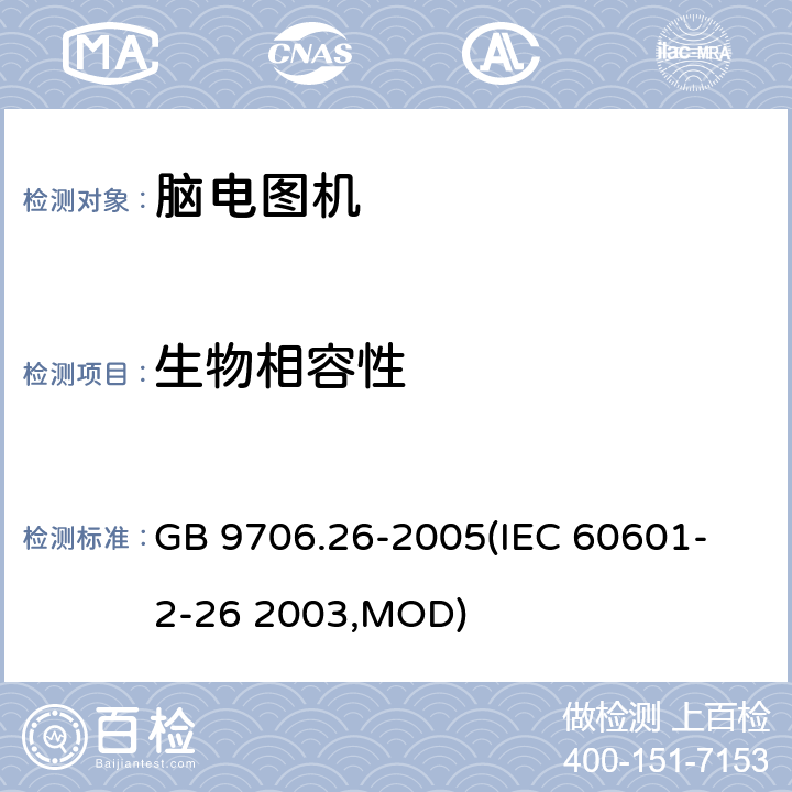 生物相容性 GB 9706.26-2005 医用电气设备 第2-26部分:脑电图机安全专用要求