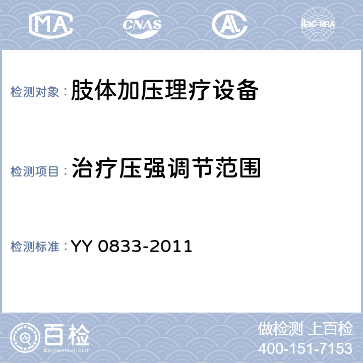 治療壓強調節范圍 肢體加壓理療設備 YY 0833-2011 6.4