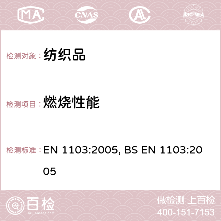 燃烧性能 纺织品 服用织物品 燃烧性测定的详细程序 EN 1103:2005, BS EN 1103:2005