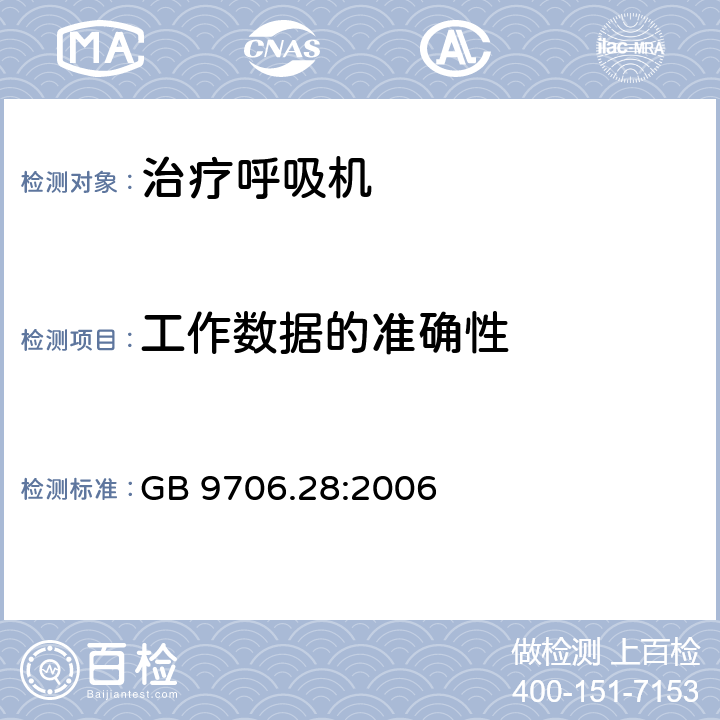 工作数据的准确性 医用电气设备 第2部分：呼吸机安全专用要求 治疗呼吸机 GB 9706.28:2006 50