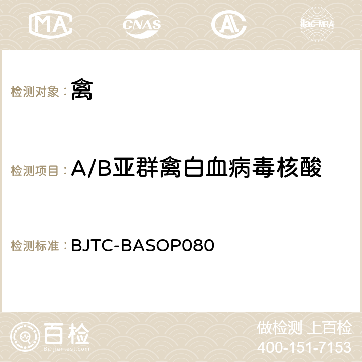 A/B亚群禽白血病毒核酸 BJTC-BASOP 080 A/B亚群禽白血病毒荧光RT-PCR检测方法 BJTC-BASOP080